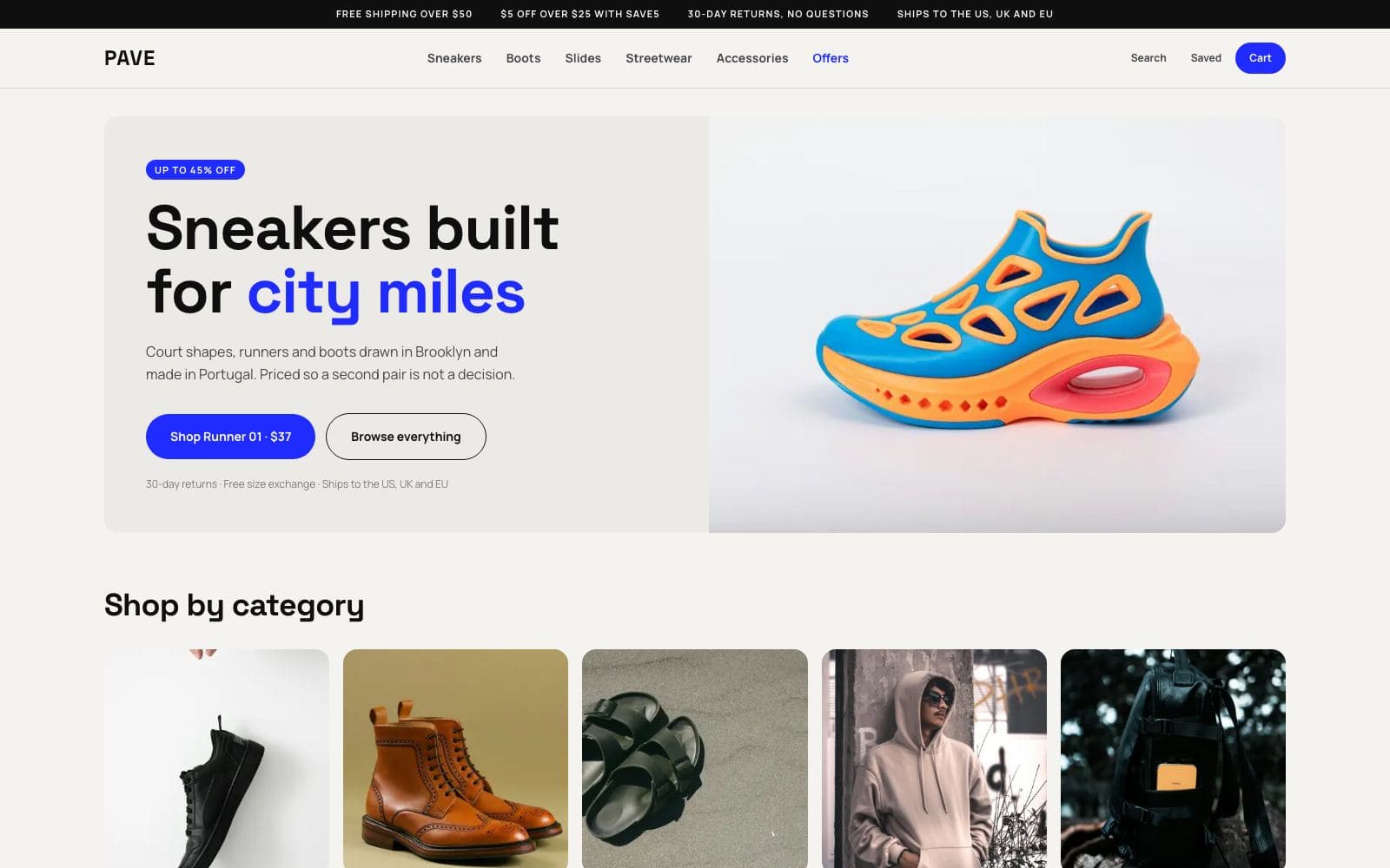PAVE storefront homepage