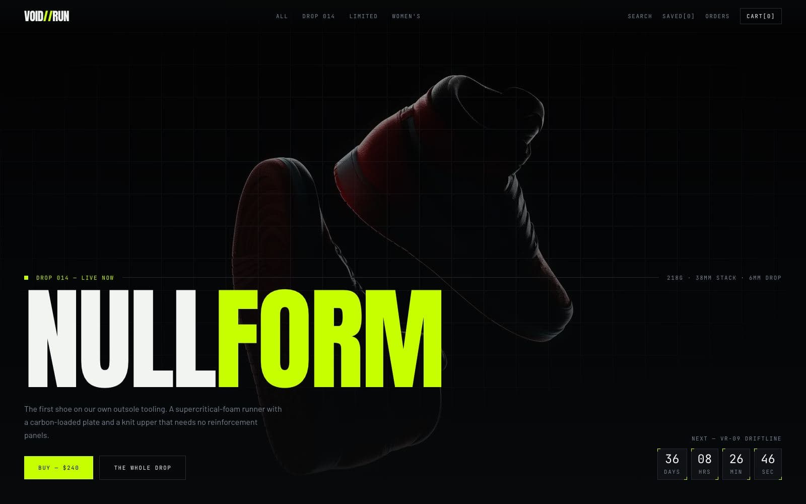 VOID//RUN storefront homepage