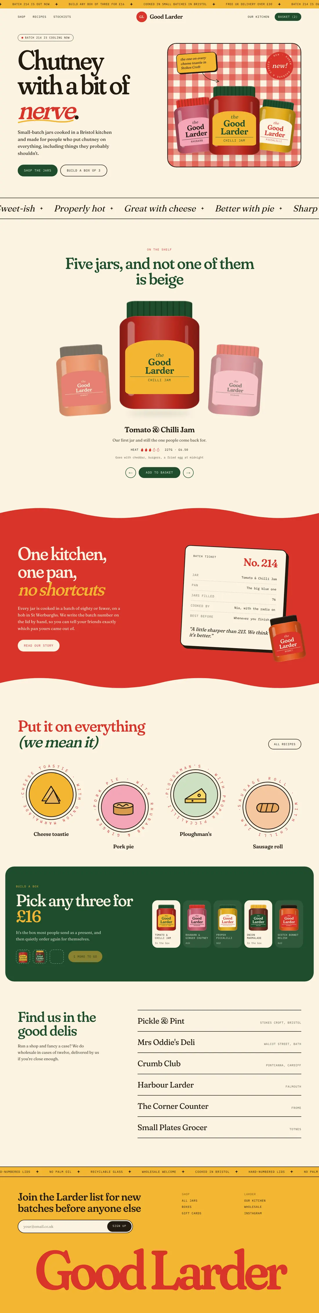 Good Larder landing page concept, full page