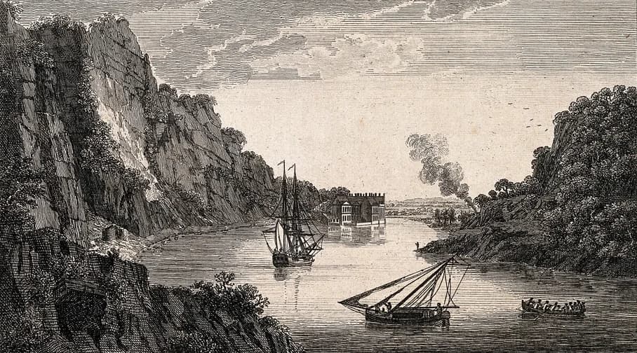 An engraving of St Vincent’s Rock and the Avon Gorge