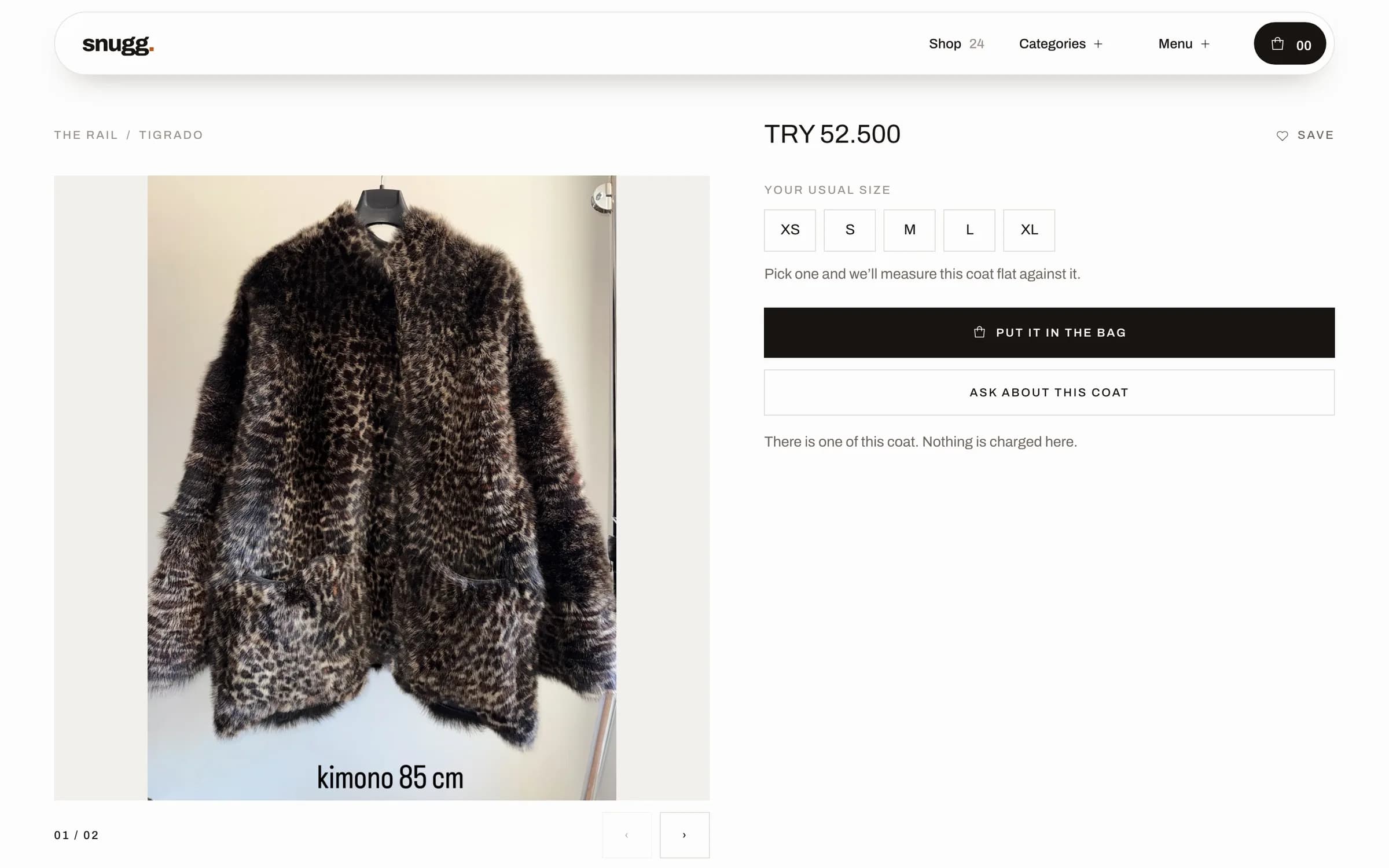Snugg store concept product page